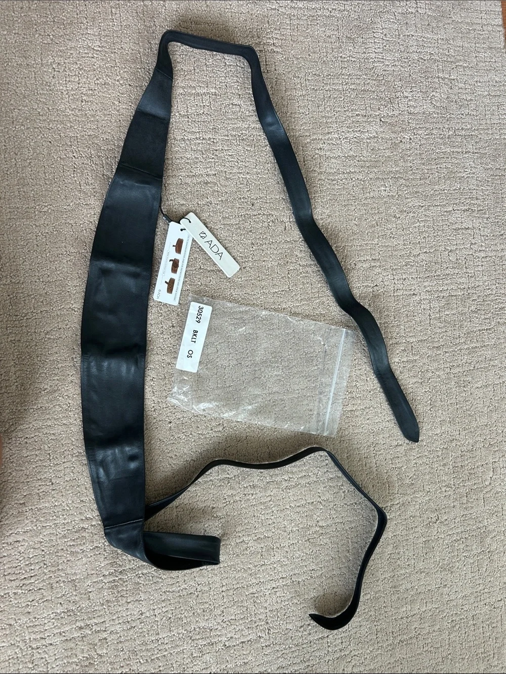 Ada Black Leather Obi-Style Belt with Long Tie Ends